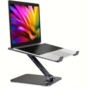 Adjustable Ergonomic Laptop Stand - Elevate Your Workspace with Height Customization, Aluminum Build, and Compatibility with 10-16" Notebooks - Portable, Space-Saving, and Easy to Assemble (Black)