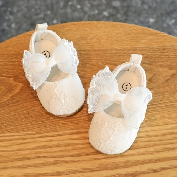Elegant Lace Bowknot Mary Jane Shoes For Baby Girls Toddler, Breathable Anti Slip Soft Flat Sole Shoes For Indoor Outdoor Performance Party, Spring And Autumn