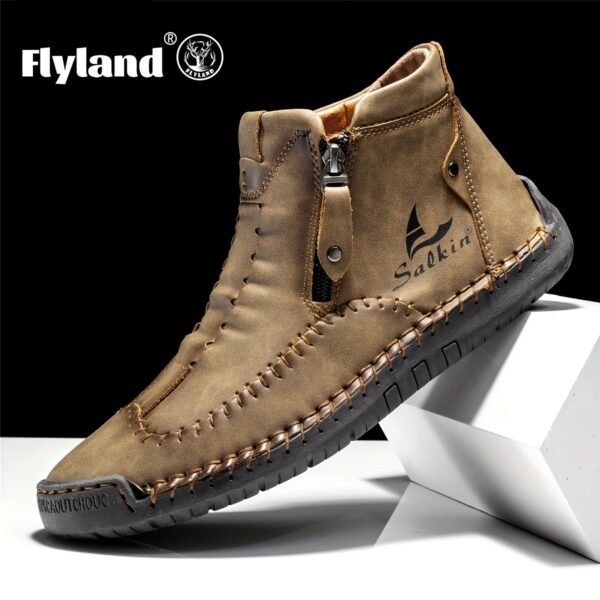 Comfortable Wear-resistant FLYLAND Men's Ankle Boots Vintage Style Non-slip Stitch Boots for Hiking Trekking Climbing Outdoor Shoes - Image 2