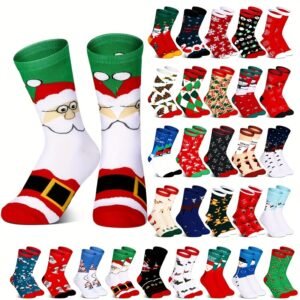 30 Pairs Christmas Winter Socks in Bulk Xmas Soft Colorful Warm Men Socks Unisex Novelty Cotton Crew Socks 30 Styles