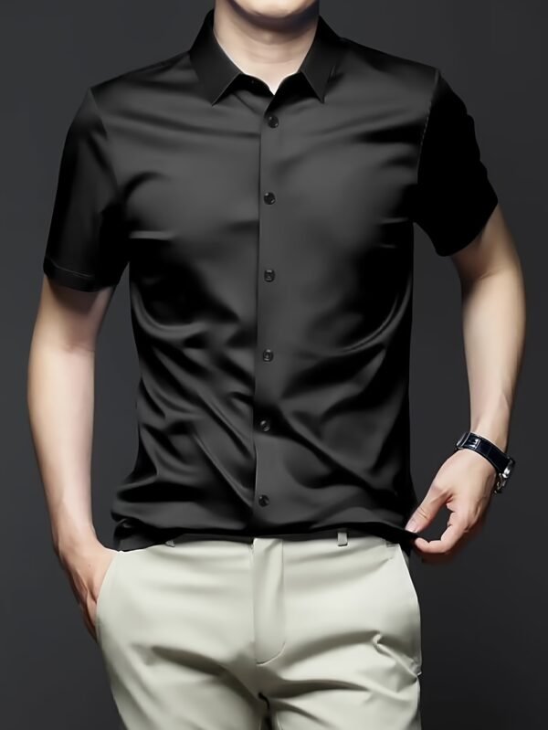 [Solid Formal Shirt] Mature Men's Solid Formal Short Sleeve Button Up Shirt - Summer Business Top - Image 2