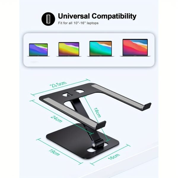 Adjustable Ergonomic Laptop Stand - Elevate Your Workspace with Height Customization, Aluminum Build, and Compatibility with 10-16" Notebooks - Portable, Space-Saving, and Easy to Assemble (Black) - Image 5