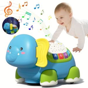Crawling Baby Toys, Infant Tummy Time Toys with Star Projector Music and Light, Elephant Interactive Sensory Toy for Baby, Early Developmental Toys for Boys Girls, Christmas Gift