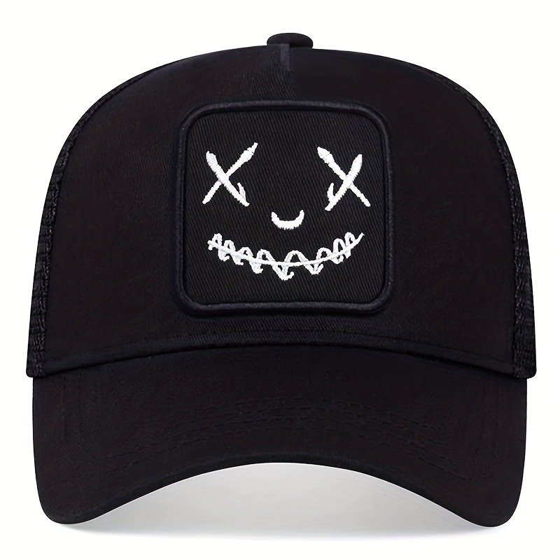 Smiling Face Embroidery Baseball Cap Unisex Mesh Breathable Hip Hop Trucker Hat Adjustable Sunscreen Dad Hats For Women & Men - Image 8