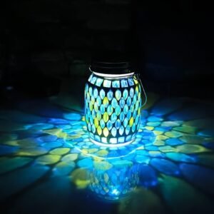 1pc Solar-Powered Mosaic Outdoor Hanging Lantern - Rechargeable, Waterproof, Ambient Lighting, Table Lamp, Night Light, Decorative Lamp for Garden, Patio, Party, Yard, Outdoor and Indoor Decorations