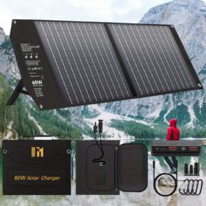Compact | Mesuvida 60W Portable Solar Charger - Foldable Panel with 18V MC4 Port, Dual USB-A (QC3.0), USB-C (PD18W) for Power Banks & Phones - Lightweight & Durable for Camping, Hiking, Travel Adventures, Travel Charger | Foldable Design | Ecofriendly Pow