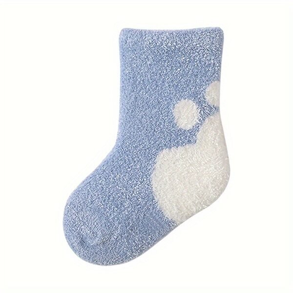 3-Pack Cozy Fleece Baby Socks with Cute Cat Paw Pattern, Polyester Knit Fabric, Knee-Length Warm Plush Socks for Infants, Animal Design, Hand Wash Only - Fall/Winter Collection - Image 5