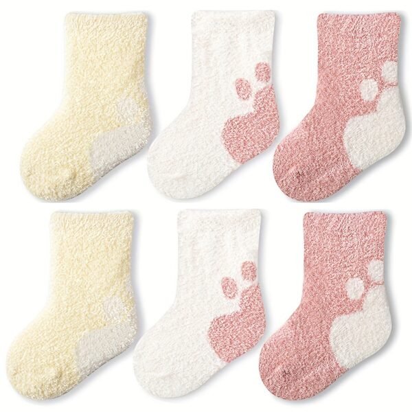 3-Pack Cozy Fleece Baby Socks with Cute Cat Paw Pattern, Polyester Knit Fabric, Knee-Length Warm Plush Socks for Infants, Animal Design, Hand Wash Only - Fall/Winter Collection - Image 4