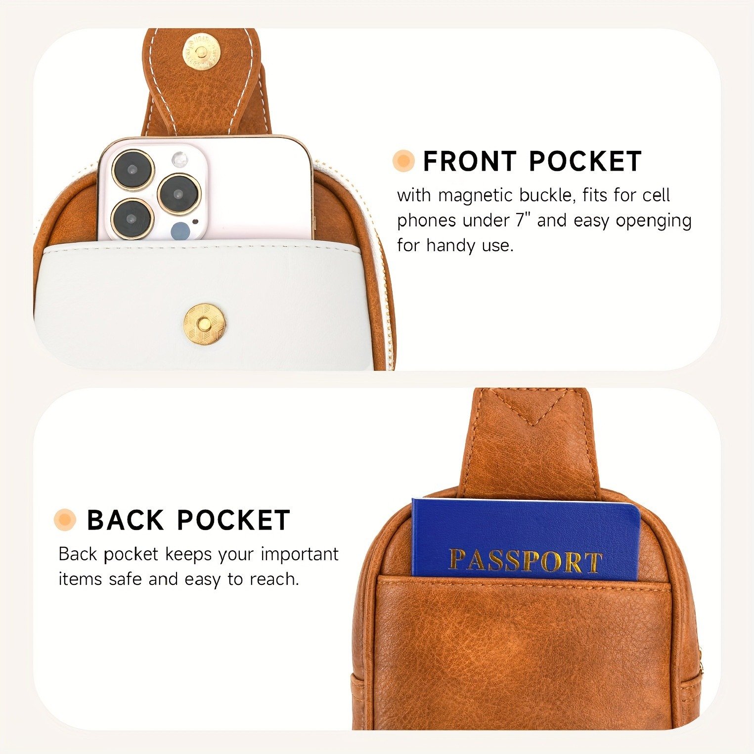 Small Vegan Leather Sling Bag, Fanny Packs Phone Purse Crossbody Bags for Women Chest Bag - Image 2