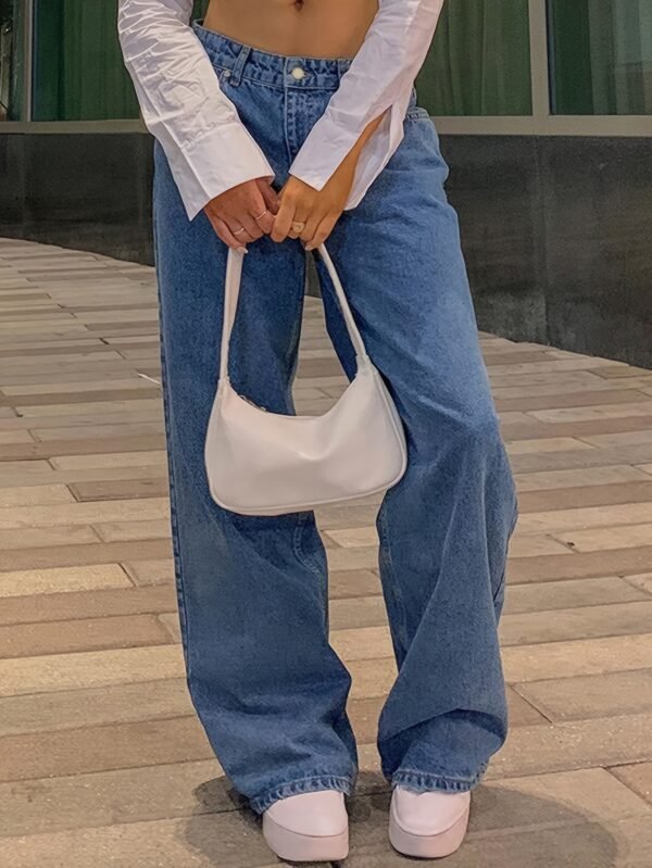 Vintage Chic High-Waisted Relaxed Fit Mom Jeans - Women Jeans - 90s Inspired, Straight Leg, Machine Washable, Comfortable, Y2K Retro Style, Blue Denim, Easy Care - Image 5