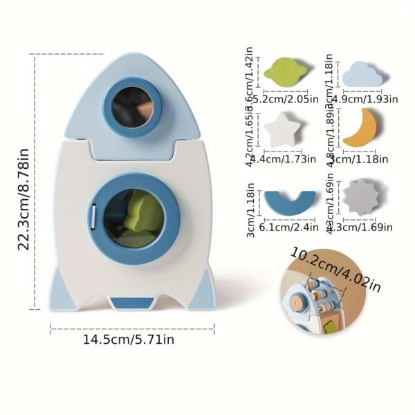 Wooden Rocket 5-in-1 Playset, Educational Early Learning Toys, Baby Toys, Promote Hand-Eye Coordination, Birthday Gift for 708.66inch+ Children, Halloween, Christmas, Thanksgiving Gifts, 4th Of July - Image 2