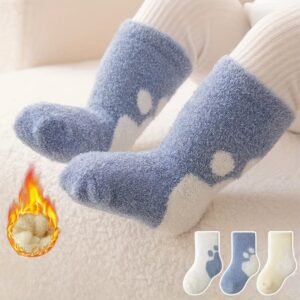 3pairs Men's Autumn And Winter Soft Skin-friendly Cute Color Block Paw Pattern Baby Socks For Daily Dressing