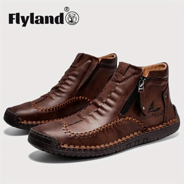 Comfortable Wear-resistant FLYLAND Men's Ankle Boots Vintage Style Non-slip Stitch Boots for Hiking Trekking Climbing Outdoor Shoes - Image 11