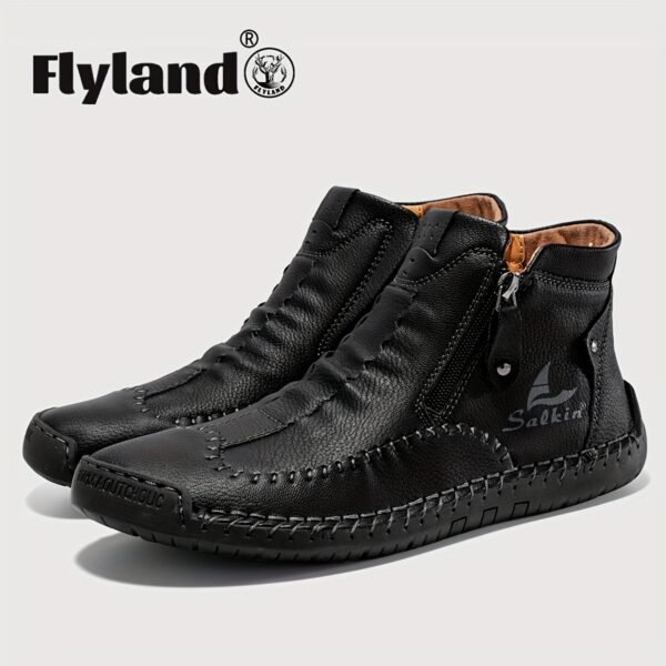 Comfortable Wear-resistant FLYLAND Men's Ankle Boots Vintage Style Non-slip Stitch Boots for Hiking Trekking Climbing Outdoor Shoes - Image 5