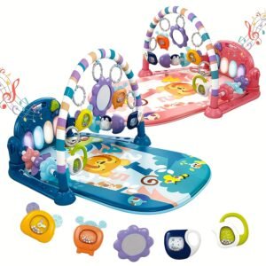 Baby Play Mat Baby Gym, Funny Play Piano Tummy Time Baby Activity Mat with 5 Infant Sensory Baby Toys, Music and Lights Boy & Girl Gifts for Newborn Baby 0 to 3 6 9 12 Months pink & blue