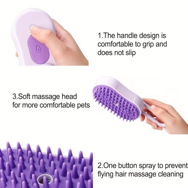 3-in-1 Steam Pet Brush - USB Rechargeable, Foldable Grooming Tool for Cats & Dogs with Silicone Bristles, Ideal for Long & Short Fur - Image 8