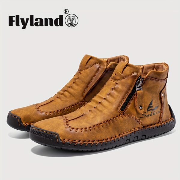 Comfortable Wear-resistant FLYLAND Men's Ankle Boots Vintage Style Non-slip Stitch Boots for Hiking Trekking Climbing Outdoor Shoes - Image 3