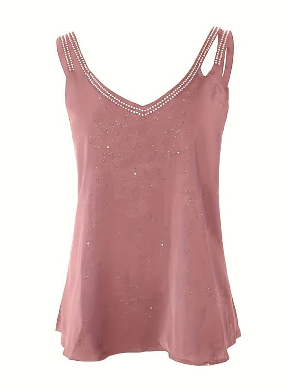 Vibrant Solid Color V-Neck Slingback Cami Top - Stretchy Mid-Elasticity Polyester Fabric, All-Season Sexy Sleeveless Top for Women - Perfect for Summer and Beyond - Image 8