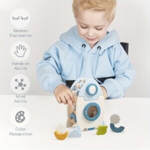 Wooden Rocket 5-in-1 Playset, Educational Early Learning Toys, Baby Toys, Promote Hand-Eye Coordination, Birthday Gift for 708.66inch+ Children, Halloween, Christmas, Thanksgiving Gifts, 4th Of July