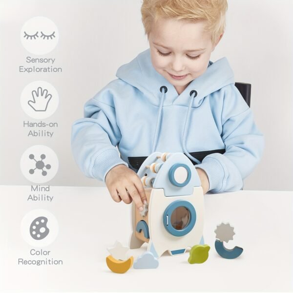 Wooden Rocket 5-in-1 Playset, Educational Early Learning Toys, Baby Toys, Promote Hand-Eye Coordination, Birthday Gift for 708.66inch+ Children, Halloween, Christmas, Thanksgiving Gifts, 4th Of July