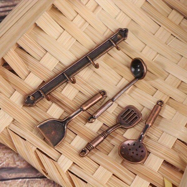 5pcs/set Deluxe Dollhouse Miniature Kitchen Utensil Set - Includes Shovel, Soup Spoon, Storage Holder for Simulation Cooking - Perfect for DIY Miniature Kitchen Decoration - Image 4