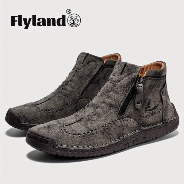 Comfortable Wear-resistant FLYLAND Men's Ankle Boots Vintage Style Non-slip Stitch Boots for Hiking Trekking Climbing Outdoor Shoes - Image 13