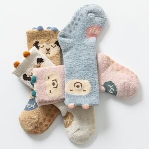 4 Pairs of Soft & Cozy Coral Fleece Baby Socks - Warm, Non-Slip, and Adorable Stockings for Toddlers and Kids - Perfect for Winter and Indoor Play