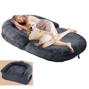 Human Dog Bed, 71"x43"x10" Dog Beds for Large Dogs, Foldable Washable Dog Bed for People Doze Off, Orthopedic Dog Beds for Humans Size Fits You and Pets, Dark Grey/Light Grey/Browm