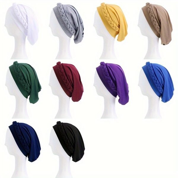 2pcs/set Breathable Braided Turban Hats for Women - Elastic Head Wraps for Ramadan, Chemo, and More - Classic Solid Colors - Image 7