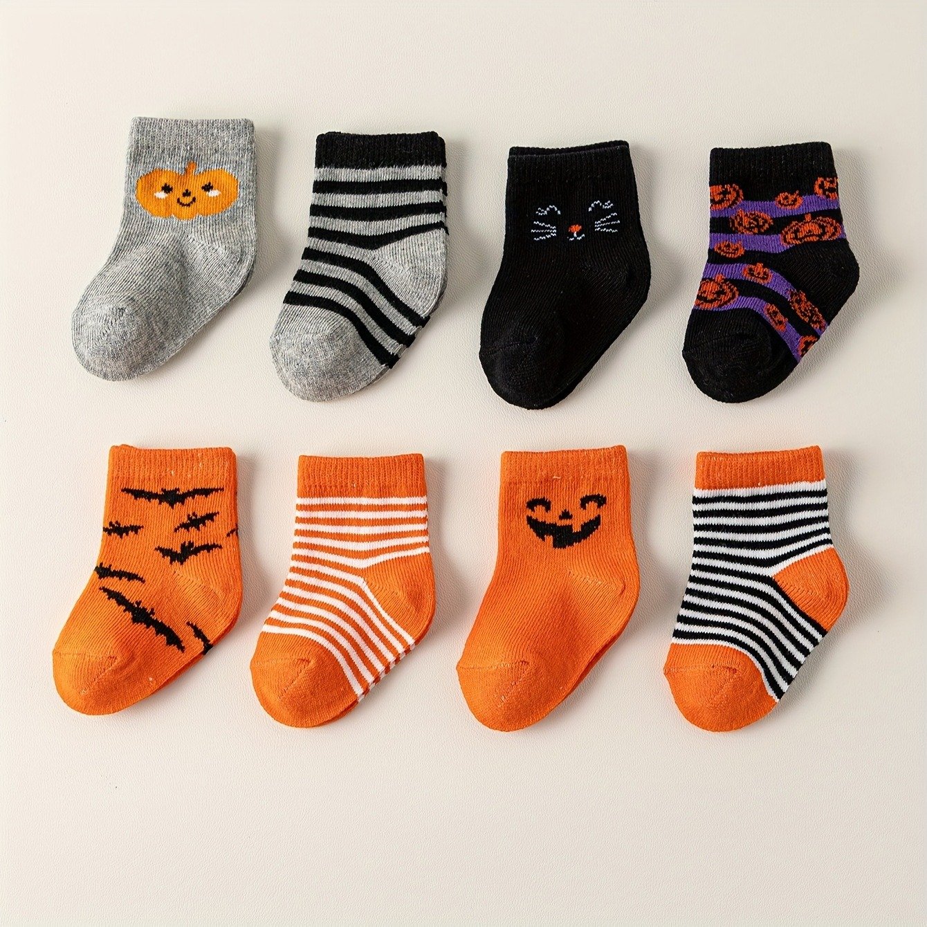 8 Pairs Of Comfortable And Stylish Wrinkle-resistant Halloween Baby Socks Made Of Cotton Blend. - Image 2