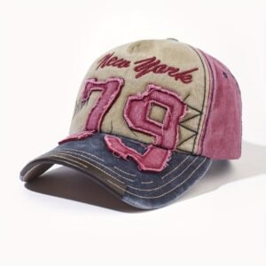 New York 79 Embroidery Baseball Cap Vintage Color Block Washed Distressed Sun Hat Breathable Adjustable Dad Hats For Women Men