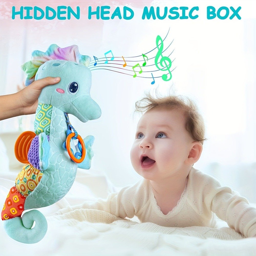 Baby Toys 0-6 Months, Infant Musical Stuffed Animals Seahorse Soft Toy With Bright Colors, Crinkle Sound Paper, Multi-Textures & Rattles, Blue, Christmas Gift Halloween Gift Easter Gift Birthday Gift As Halloween, Christmas Gift - Image 4