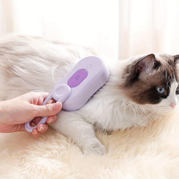 3-in-1 Steam Pet Brush - USB Rechargeable, Foldable Grooming Tool for Cats & Dogs with Silicone Bristles, Ideal for Long & Short Fur - Image 5