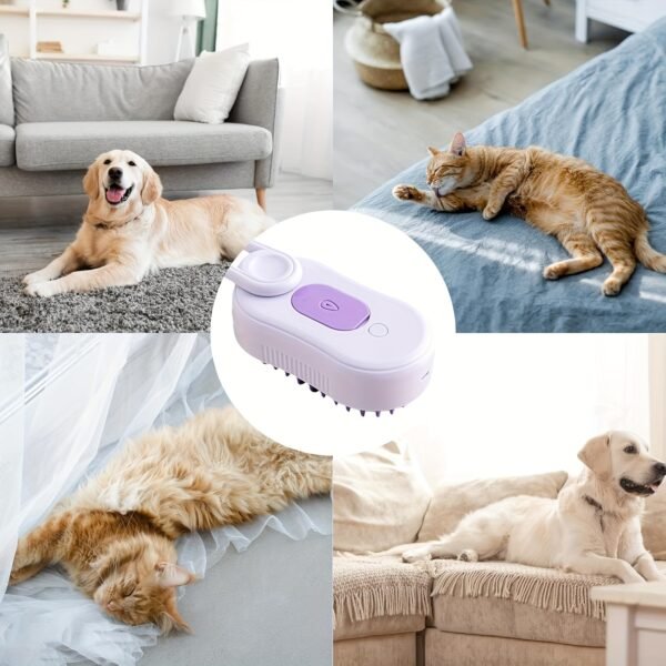 3-in-1 Steam Pet Brush - USB Rechargeable, Foldable Grooming Tool for Cats & Dogs with Silicone Bristles, Ideal for Long & Short Fur - Image 10