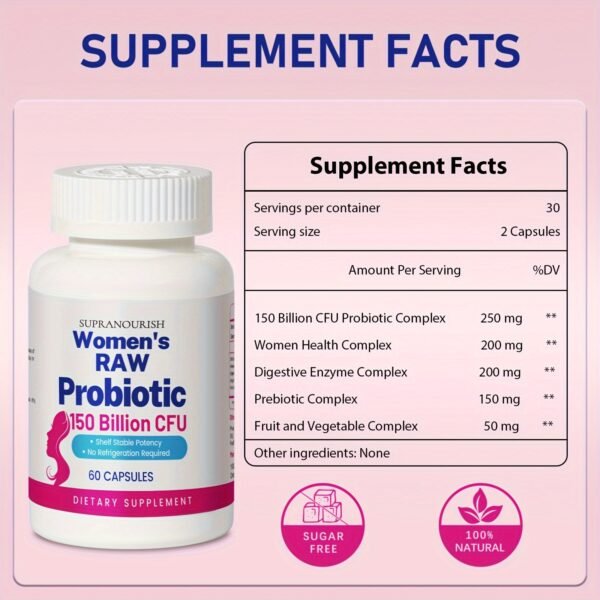 150 Billion CFUs Probiotic, Probiotics For Women Digestive Health, Vaginal Probiotics For Urinary Tract Health, PH Balance, 60 Capsules - Image 2