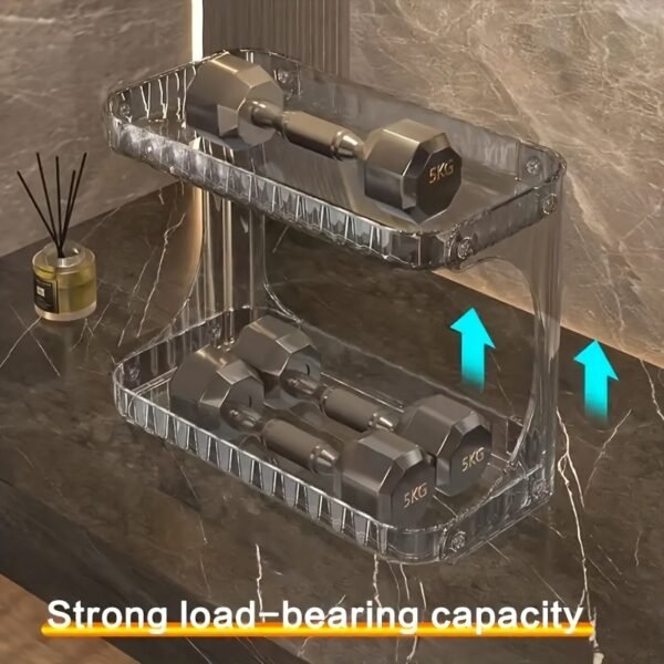 1pc Double Layer Bathroom Storage Rack, 2 Tier Bathroom Organizer for Perfumes And Makeups, Skincare, Toiletries, Modern Plastic Desktop Storage Holder for Bathroom - Image 2