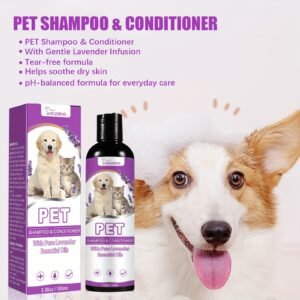 1x Lavender Essence Pet Shampoo and Conditioner, 3.38oz - Moisturizing, All-Age, Universal Use, for Dogs and Cats, Promotes Soft and Clean Coat, Ideal for Regular Grooming