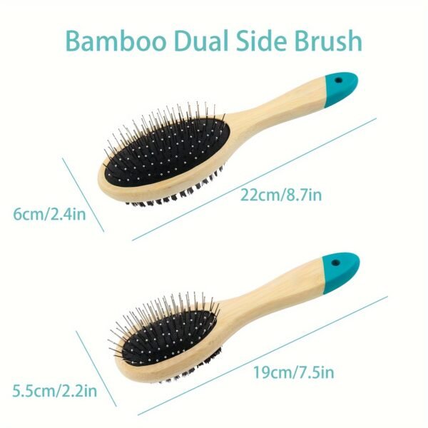 [Lightweight Bamboo Pet Grooming] 1pc Stainless Steel Double-Sided Pet Brush, Comfortable Round Head Comb, Lightweight Bamboo Handle, Quality Build for Dog Grooming and Hair Care - Image 12