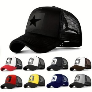 [Candy Block Print Trucker Hat] Pentagram Print Unisex Trucker Hat Mesh Breathable Lightweight Baseball Cap Candy Block Casual Sports Dad Hats For Women & Men