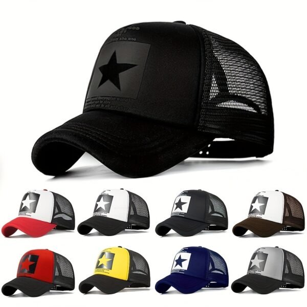 [Candy Block Print Trucker Hat] Pentagram Print Unisex Trucker Hat Mesh Breathable Lightweight Baseball Cap Candy Block Casual Sports Dad Hats For Women & Men