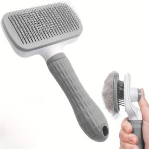 [Everyday Comfort] Easy-Clean Silicone Pet Brush for Dogs & Cats - Blue, Self-Cleaning Slicker Comb with One-Click Hair Removal, Ideal for Long & Short Hair, Comfort Grip Handle, Dog Brush for Shedding And Grooming