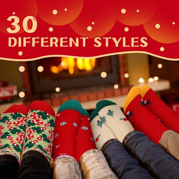 30 Pairs Christmas Winter Socks in Bulk Xmas Soft Colorful Warm Men Socks Unisex Novelty Cotton Crew Socks 30 Styles - Image 5
