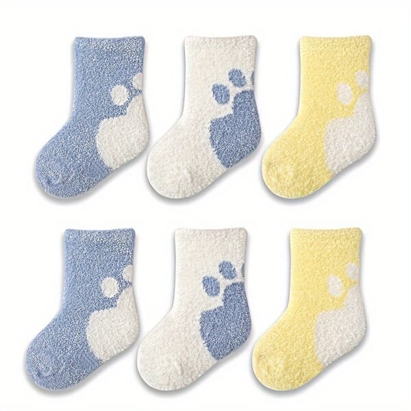 3-Pack Cozy Fleece Baby Socks with Cute Cat Paw Pattern, Polyester Knit Fabric, Knee-Length Warm Plush Socks for Infants, Animal Design, Hand Wash Only - Fall/Winter Collection - Image 3