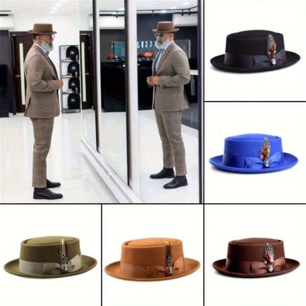 [Wool Pork Pie Hat] High Quality Wool Pork Pie Hat - Dress Party, Wedding, Festival, Men, Women Hats, Couple Hats, Valentine's Day Gift - Image 2