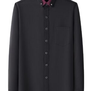 Color block fold-up collar crystal buckle formal shirt men's long-sleeved contrast color stretch iron-free business casual men's top with loan fashion cardigan shirt