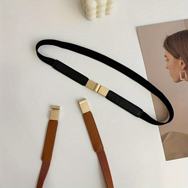 1pc ​Golden Buckle Classic Cinch Belt Stretch Waistband Dress Belt Women Thin Elastic Waist Belt Adjustable - Image 4
