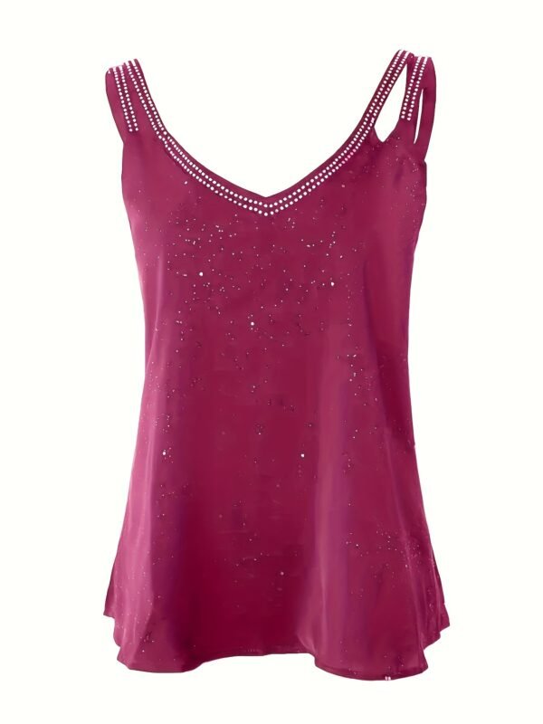 Vibrant Solid Color V-Neck Slingback Cami Top - Stretchy Mid-Elasticity Polyester Fabric, All-Season Sexy Sleeveless Top for Women - Perfect for Summer and Beyond - Image 10