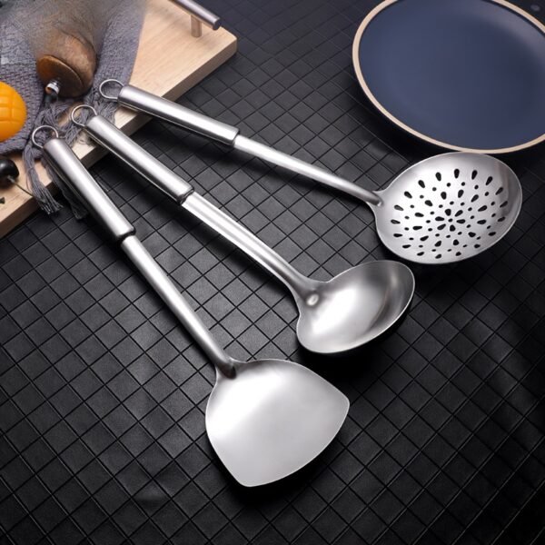 Stainless Steel Kitchen Utensil Set - Long Handle Spatula, Ladle & More for Cooking and Serving - Image 4
