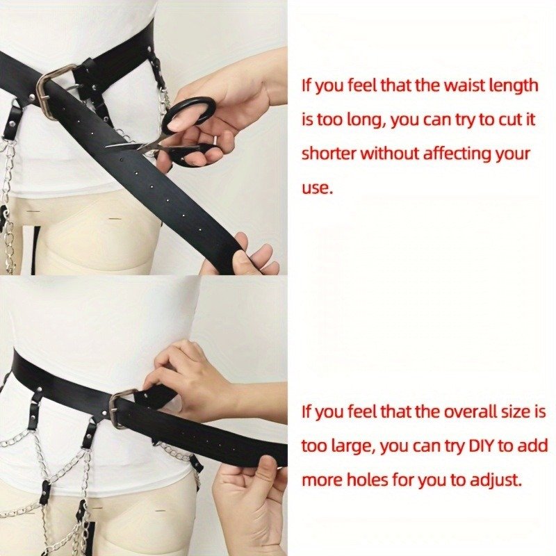 Chain Fringe Skirt Waistband PU Leather Punk Adjustable Waist Belt Club Party Skirt Gothic Hollow Black Rivet Harness - Image 7