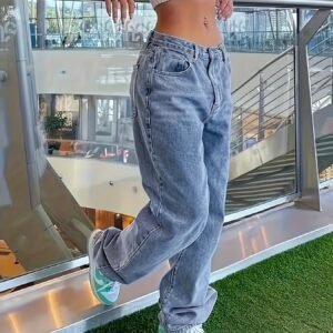 Vintage Style High-Waisted Distressed Blue Jeans and Trousers for Women - Fashionable Women Jeans with Comfortable Fit, Five Pocket Design, and Classic Button Fly - Perfect for Casual Daily Wear